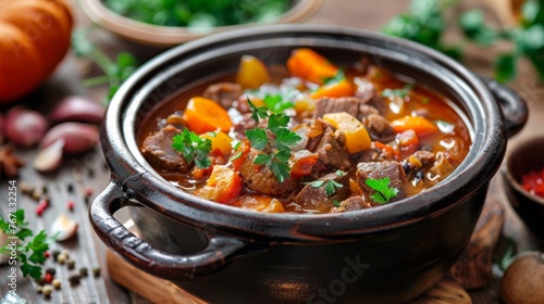 Bowl of Beef Stew With Carrots and Parsley