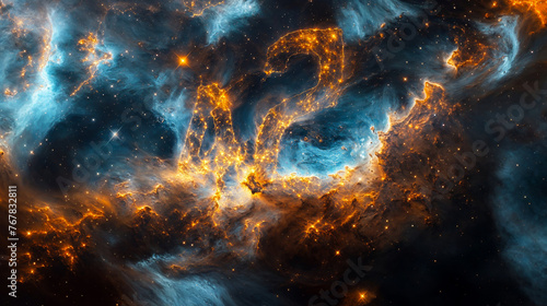 le nombre 42, qui est la réponse à la grande question sur l'univers, apparaît dans une sorte de nébuleuse © Fox_Dsign