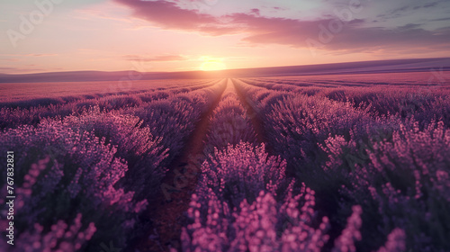 huge lavender fields stretching as far as a human eye can see