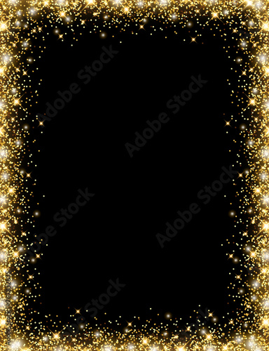 Vector shining gold background with glitter on a black background for Christmas celebration party, New Year card, wedding, bachelorette party, baby shower party, birthday, casino. Vector illustration
