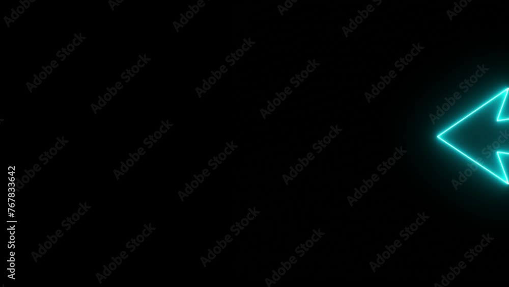 Bright neon arrow on black background runs from right to left. Flashing neon icon to the left arrow. Left abstract directional icon animation. Arrow to the left neon icon. Bright neon arrow on black background runs from right to left. Flashing neon icon to the left arrow. Left abstract directional icon animation. Arrow to the left neon icon.