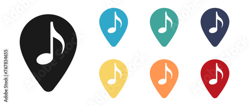 Musical note, music vector icon set. Mark on the map. Illustration