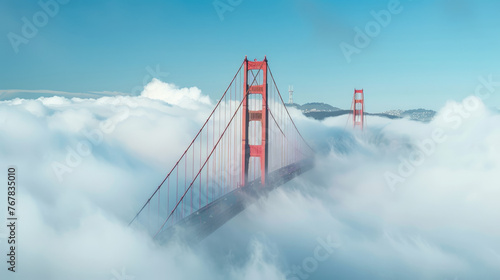 A photo of the Golden Gate Bridge with fog below, representing San Francisco's iconic landmark