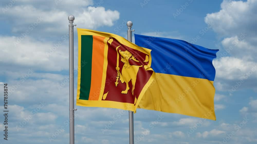 Ukraine and Sri Lanka two flags waving together, looped video, two country cooperation concept Ukraine and Sri Lanka two flags waving together, looped video, two country cooperation concept