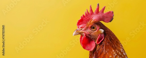 Funny image of a hen on a yellow background.