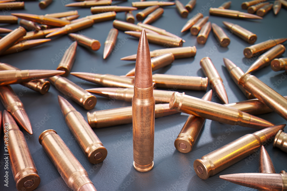 Extensive Collection of Rifle Ammunition Arranged on a Sleek Dark Surface Extensive Collection of Rifle Ammunition Arranged on a Sleek Dark Surface