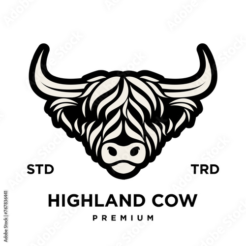 highland cattle cow illustration hand drawn symbol icon logo design