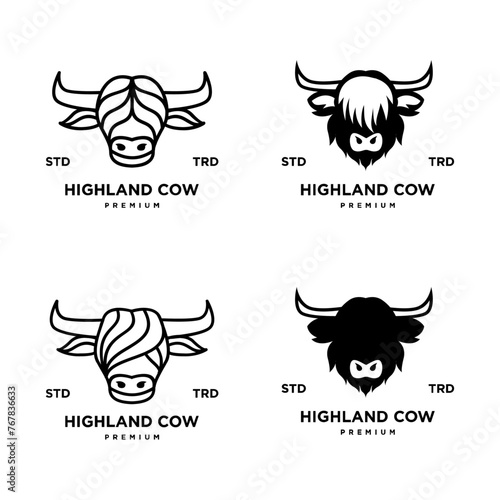 highland cattle cow illustration hand drawn symbol icon logo design