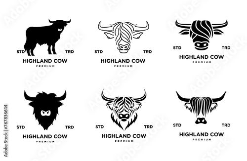 highland cattle cow illustration hand drawn symbol icon logo design