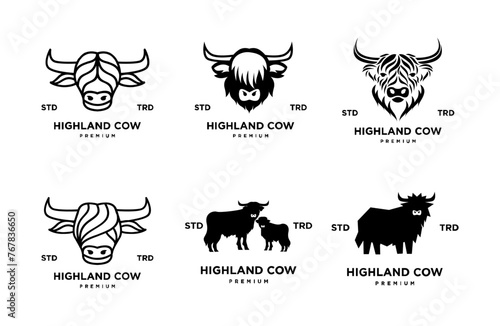 highland cattle cow illustration hand drawn symbol icon logo design