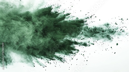 abstract powder splatted background,Freeze motion of green powder exploding/throwing green, Abstract emerald dust explosion on white background.  photo