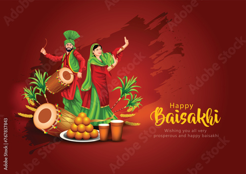 Happy Lohri festival of Punjab India background. group of people playing lohri dance. vector illustration banner design	