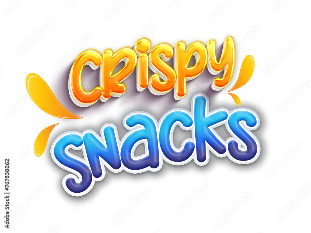 Snacks_Text_Effect. 3D outlined comic text effect. Fun snacks time graphic style on halftone abstract background.