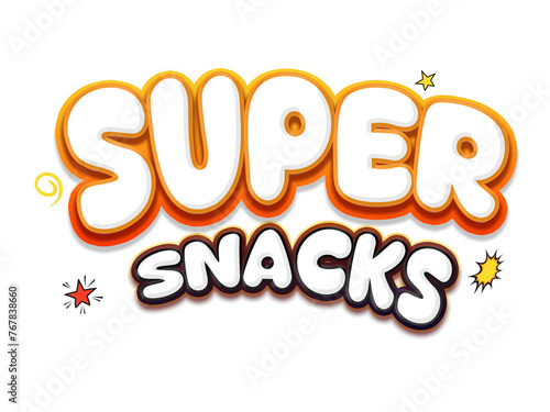 Snacks_Text_Effect. 3D outlined comic text effect. Fun snacks time graphic style on halftone abstract background.