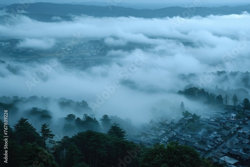 polluted city with shrouded in fog urban building background professional photography