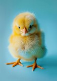 Yellow little chick on a blue background.