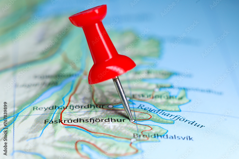 Faskrudhsfjordhur, Iceland pin on map Faskrudhsfjordhur, Iceland pin on map
