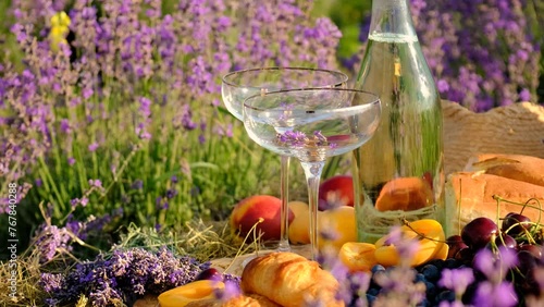 picnic in a lavender field. selective focus. photo