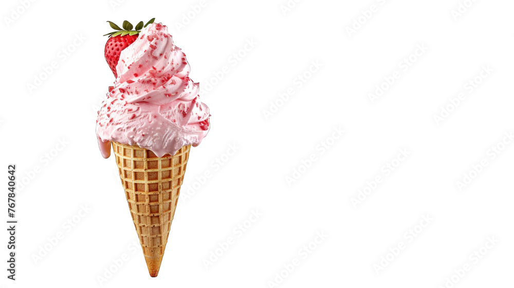 Strawberry ice cream cone. PNG file of isolated cutout object on transparent background. Strawberry ice cream cone. PNG file of isolated cutout object on transparent background.
