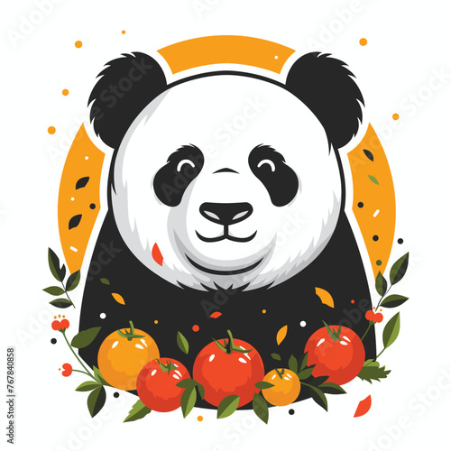 A panda cuddles with a food in a charming illustration