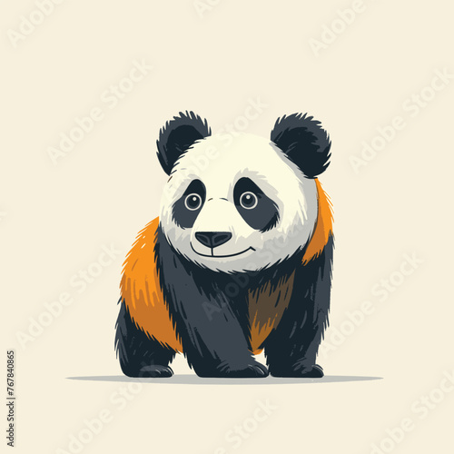 : A playful panda with unique orange patches sits curiously