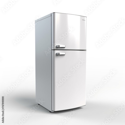 Home appliance white refrigerator with two doors on white background