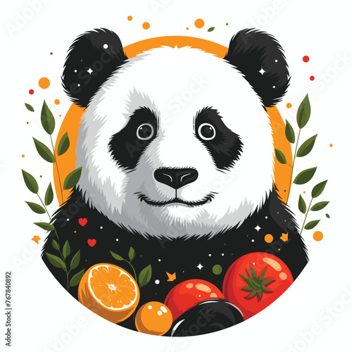 A panda cuddles with a food in a charming illustration