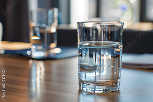 glass of water on table in office