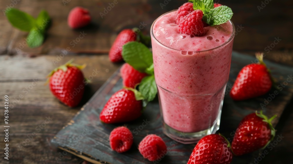 Fresh Strawberry Smoothie on Black Plate Fresh Strawberry Smoothie on Black Plate