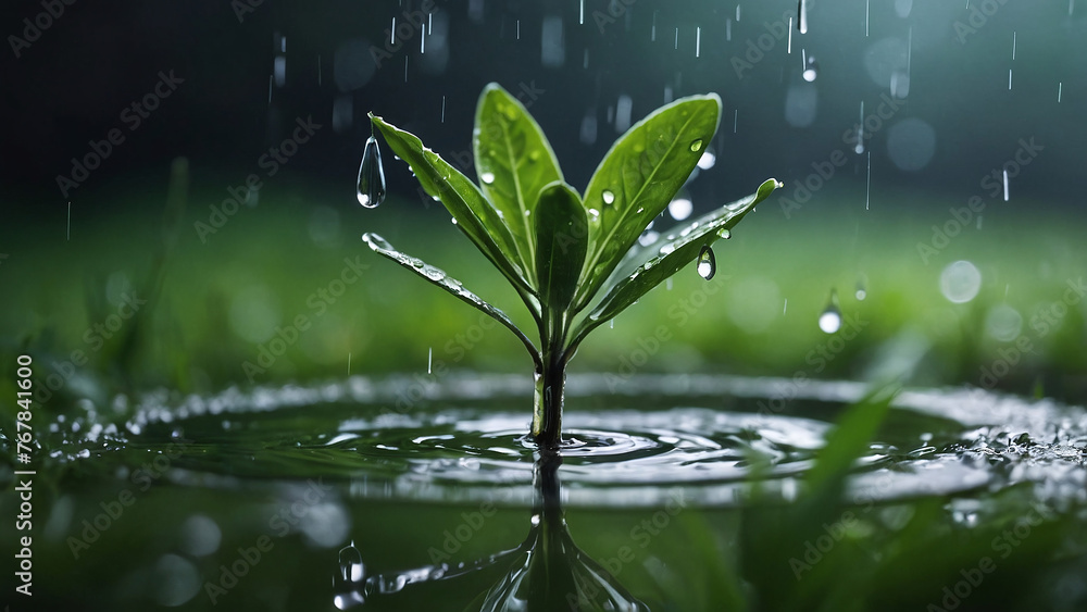 A Young Plant’s Resilience Amidst a Downpour A Young Plant’s Resilience Amidst a Downpour