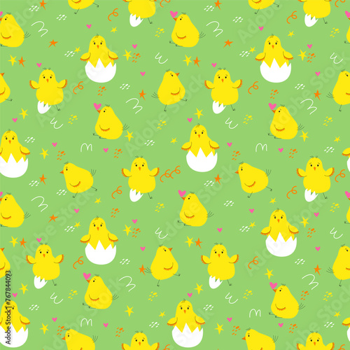 Seamless vector pattern with hatched little cute chickens. Print for children textiles, packaging, fabric, wallpaper, packaging.
