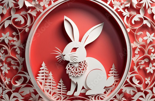 easter bunny, festive banner, paper cut design