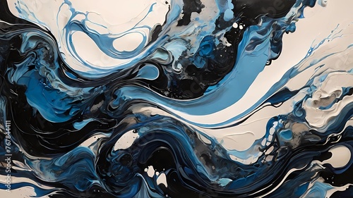 Black and Blue liquid abstract background with waves