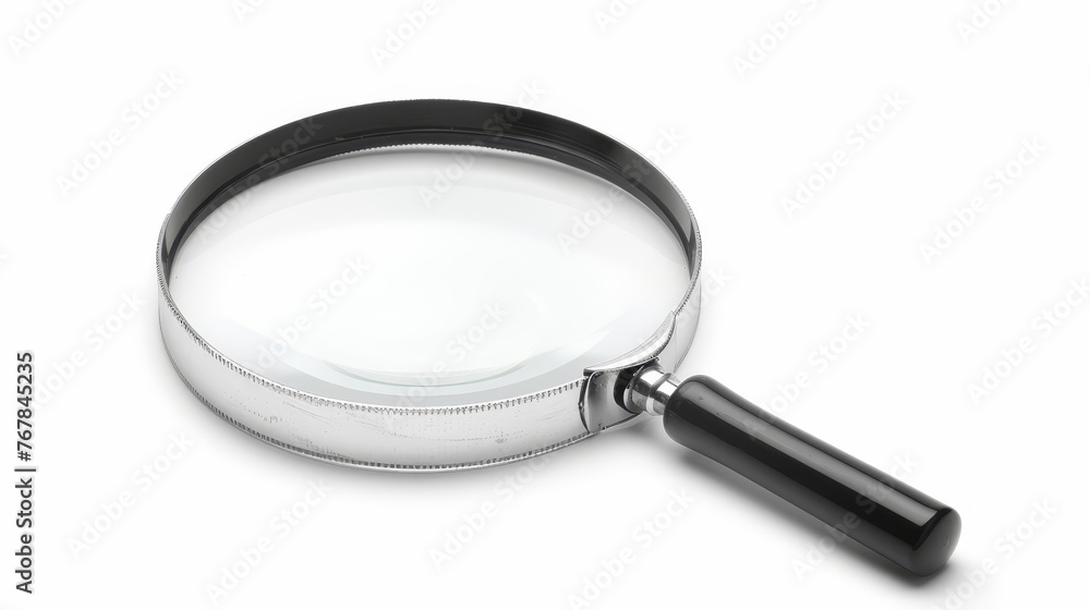 On a white background, a magnifying glass is isolated On a white background, a magnifying glass is isolated