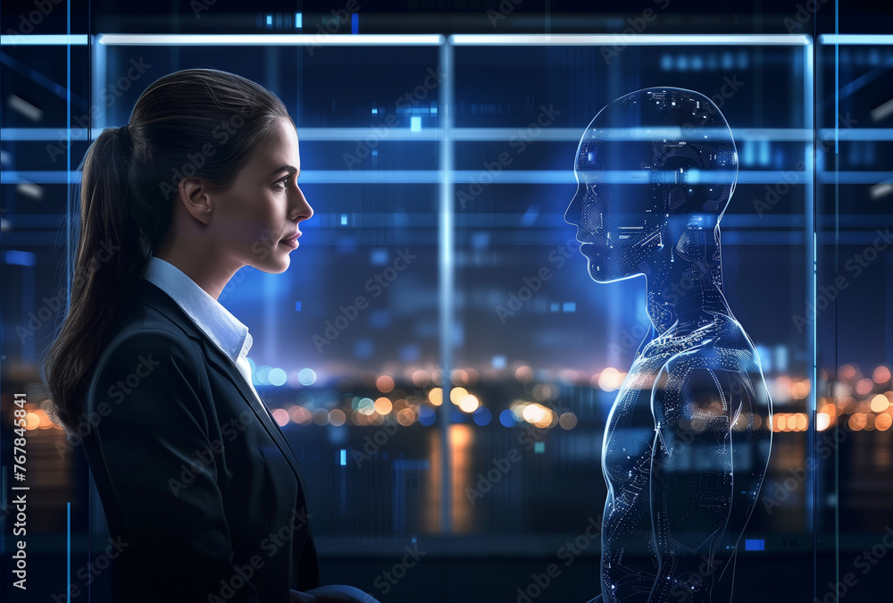 Next-Gen Interaction: Futuristic AI Conversations with human. Generative artificial intelligence technology Next-Gen Interaction: Futuristic AI Conversations with human. Generative artificial intelligence technology