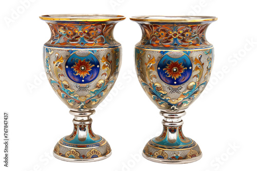 A Pair of Russian Gilded Silver and Shaded Enamel Standing Vase on Transparent Background