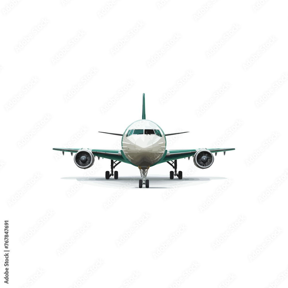 A large green and white airplane is parked on the runway A large green and white airplane is parked on the runway