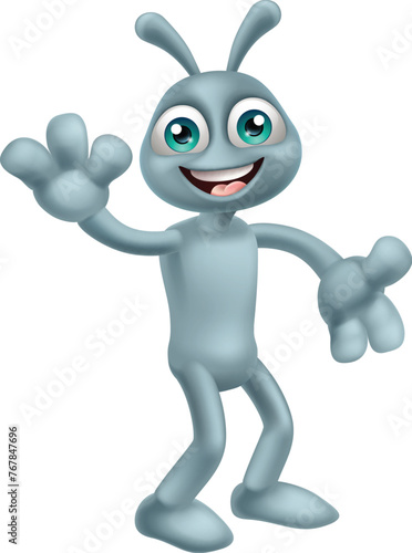 An alien grey or gray fun cartoon character mascot