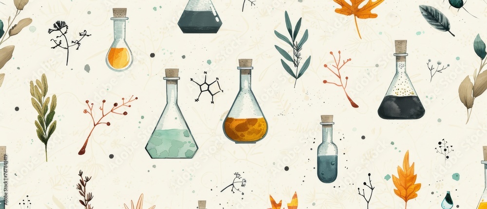 Color icons of chemistry and science. A series of elements, formulas, test tubes. Lettering quote about chemistry. Color icons of chemistry and science. A series of elements, formulas, test tubes. Lettering quote about chemistry.