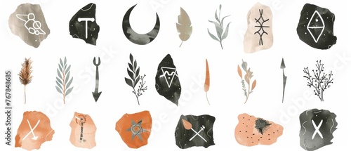 Runes of vikings and norse islanders. Magic talismans hand drawn as psalms. Modern runes of vikings. Galdrastafir, mystic signs of early North magic. photo