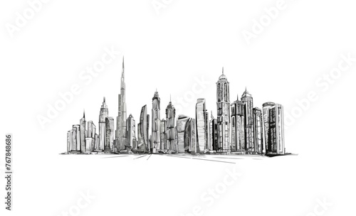 City graphic black white cityscape skyline sketch long illustration vector