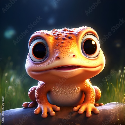 A smiling cute 3D cartoon young frog with big round sparkling eyes