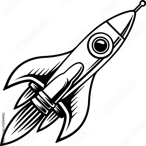 A rocket space ship cartoon spaceship rocketship illustration in a retro vintage style
