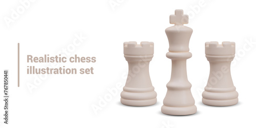 Vector chess king, two rooks. Set of chess pieces for combinations