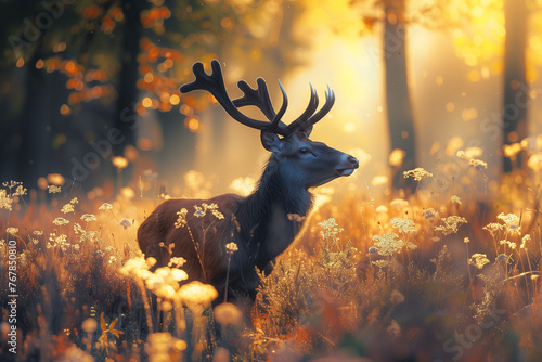 deer in the forest at sunset © agrus_aiart