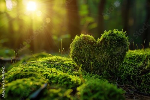 Enchanted Woods Affection: Mossy Heart, AI Generative
