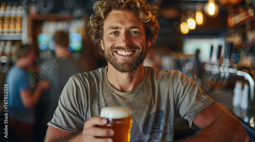 A man with a pint of beer smiling