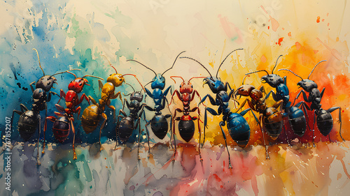 background of a group of ants in watercolor style photo