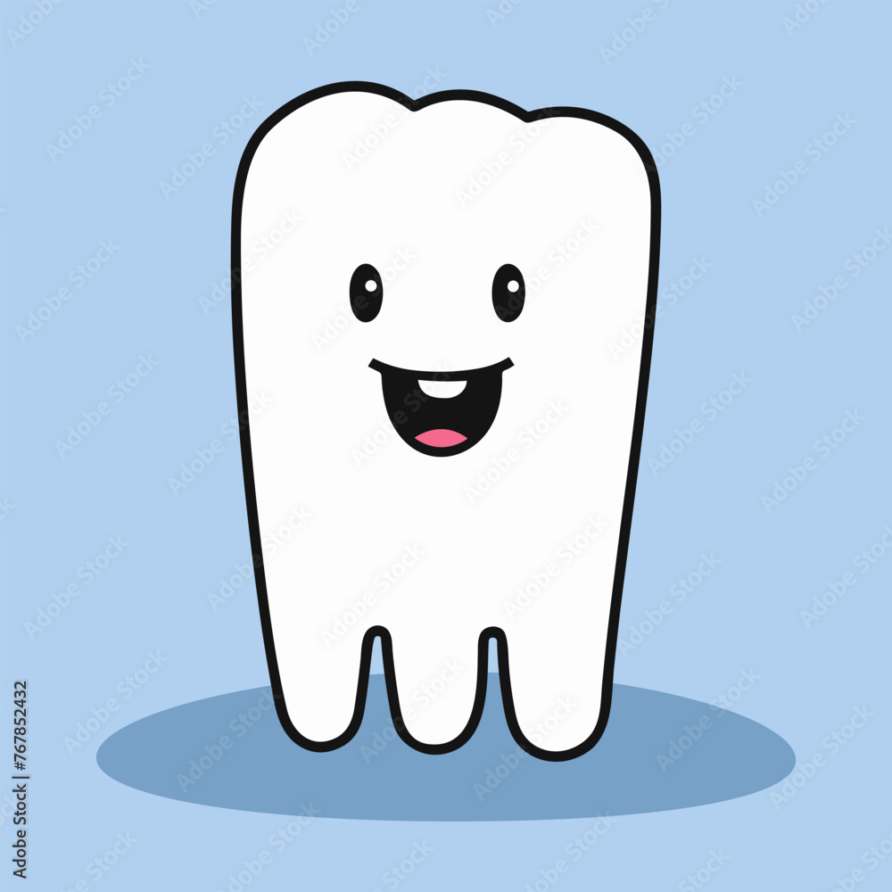 Cute cartoon human tooth character icon. Healthy white tooth with happy smiling face isolated on light blue background. Vector illustration. Cute cartoon human tooth character icon. Healthy white tooth with happy smiling face isolated on light blue background. Vector illustration.