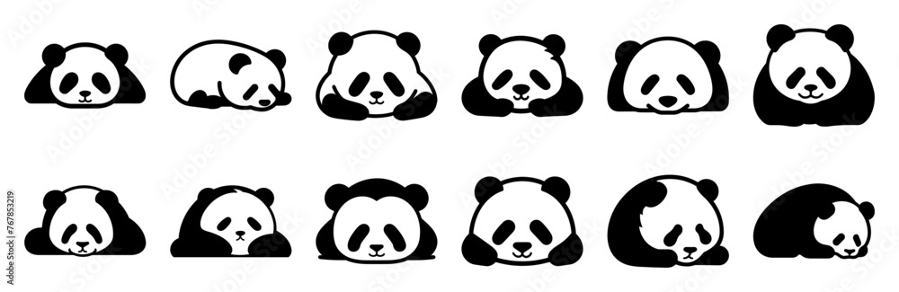 Fototapeta premium Panda silhouette set vector design big pack of illustration and icon